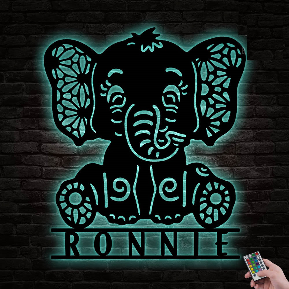Elephant Baby Lover Personalized - Led Light Metal - Owls Matrix LTD
