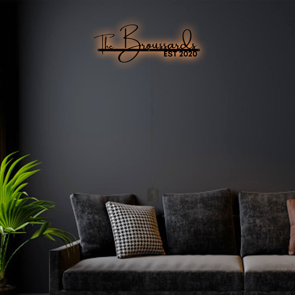 12"x12" Personalized Family Name - Led Light Metal - Owls Matrix LTD