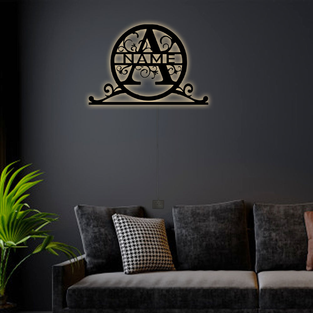 12"x12" Family Name A Personalized - Led Light Metal - Owls Matrix LTD