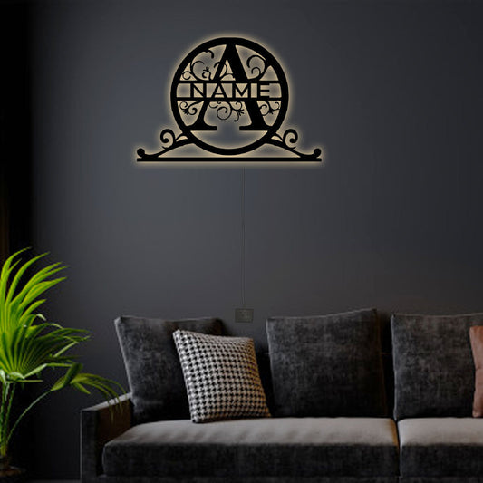 12"x12" Family Name A Personalized - Led Light Metal - Owls Matrix LTD