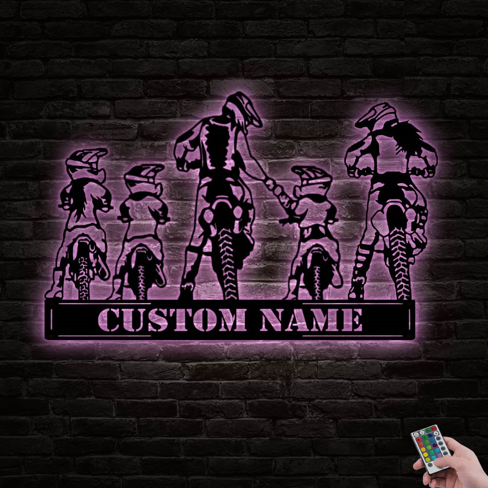 12"x12" Family Motocross Rider Personalized - Led Light Metal - Owls Matrix LTD