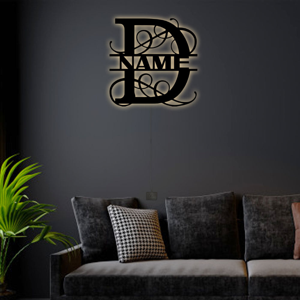 12"x12" Personalized Family Name D - Led Light Metal - Owls Matrix LTD