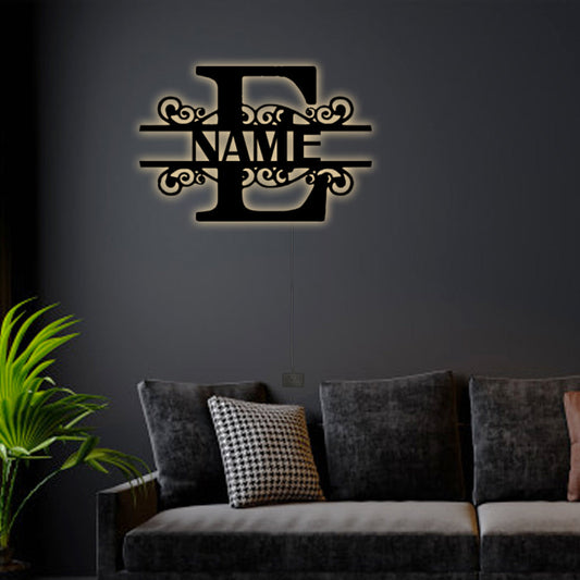 12"x12" Personalized Family Name E - Led Light Metal - Owls Matrix LTD