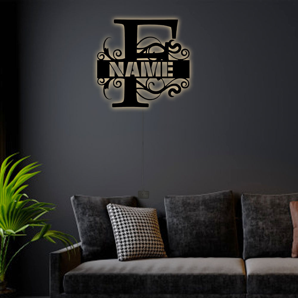 12"x12" Personalized Family Name F - Led Light Metal - Owls Matrix LTD