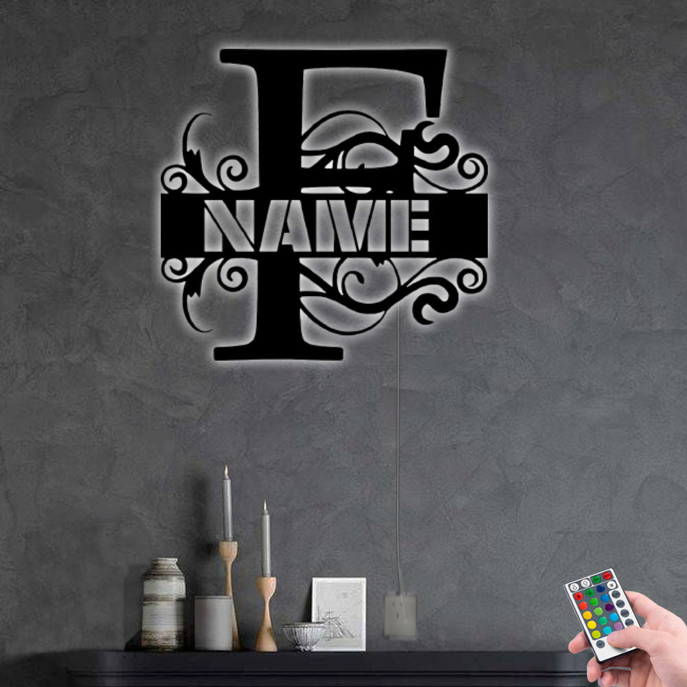 Personalized Family Name F - Led Light Metal - Owls Matrix LTD