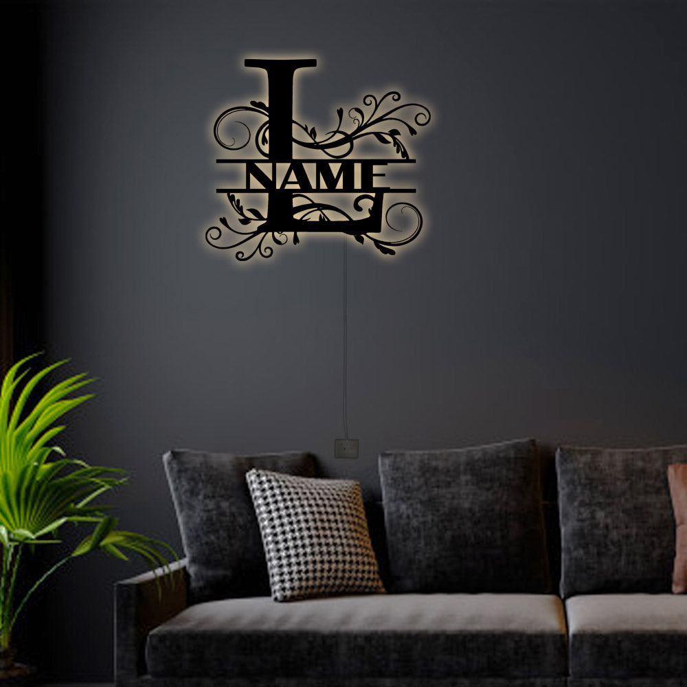 12"x12" Personalized Family Name L - Led Light Metal - Owls Matrix LTD