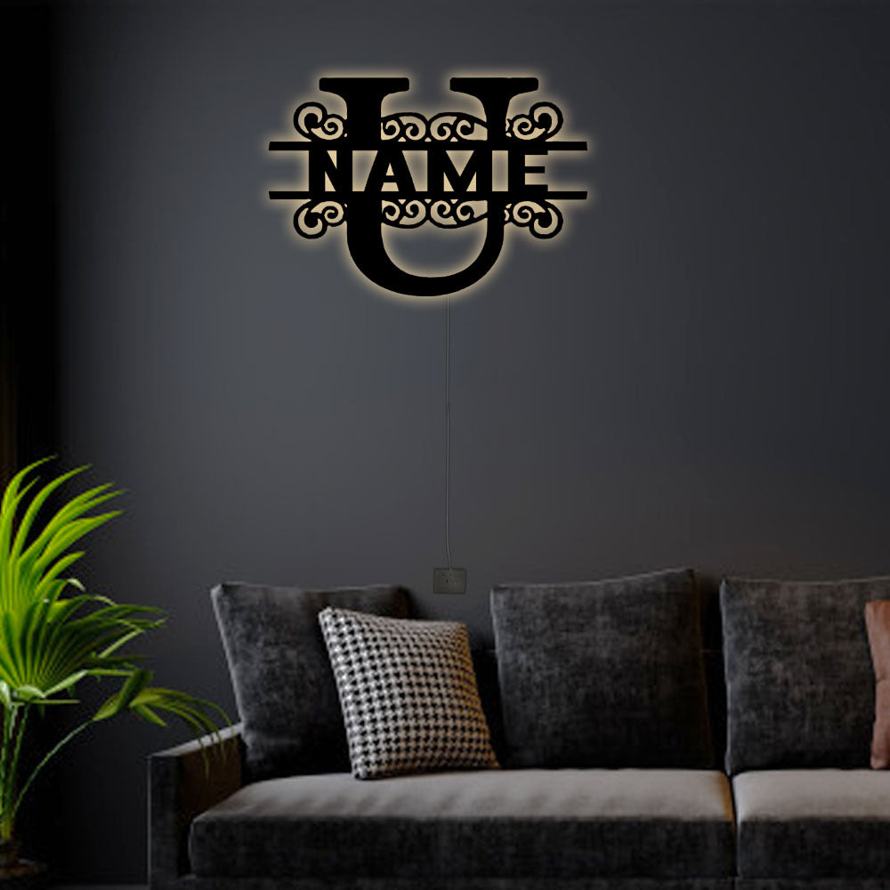 12"x12" Personalized Family Name U - Led Light Metal - Owls Matrix LTD