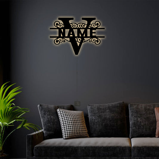 12"x12" Personalized Family Name V - Led Light Metal - Owls Matrix LTD