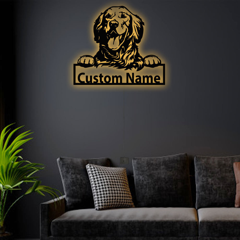 12"x12" Dog Golden Retriever Lover Personalized - Led Light Metal - Owls Matrix LTD