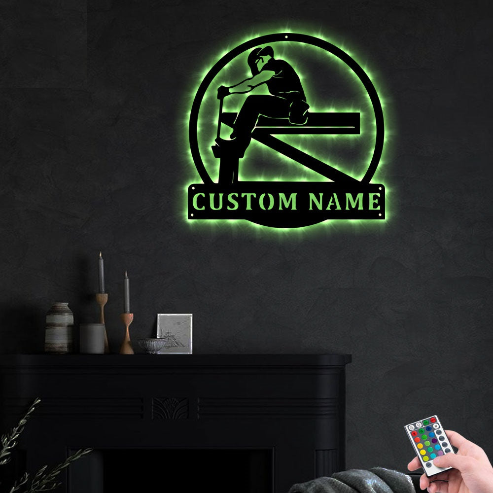 12"x12" Ironworker Love His Work Personalized - Led Light Metal - Owls Matrix LTD