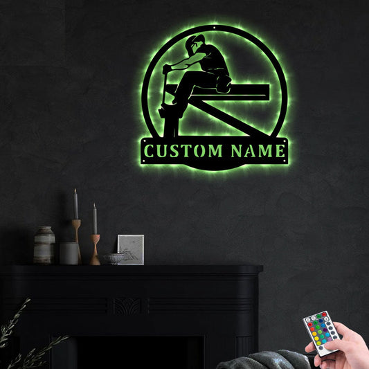 12"x12" Ironworker Love His Work Personalized - Led Light Metal - Owls Matrix LTD