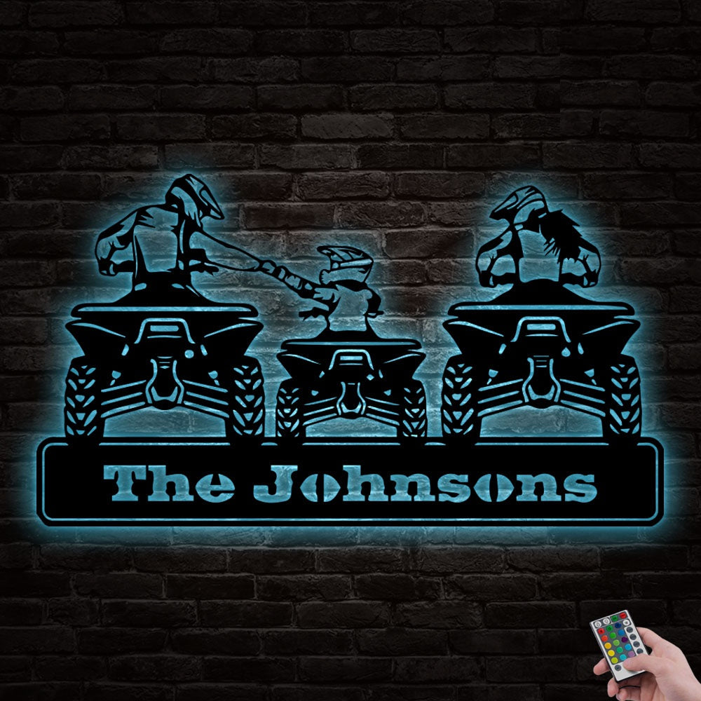 12"x12" Family Mom Dad Son All Terrain Vehicle Four Wheels Personalized - Led Light Metal - Owls Matrix LTD