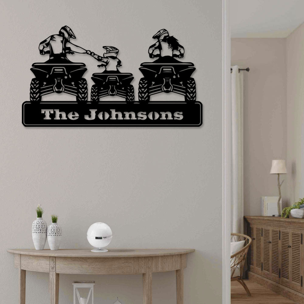 Family Mom Dad Son All Terrain Vehicle Four Wheels Personalized - Led Light Metal - Owls Matrix LTD