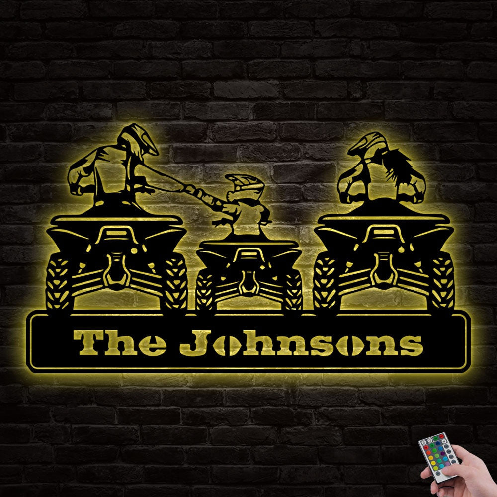 Family Mom Dad Son All Terrain Vehicle Four Wheels Personalized - Led Light Metal - Owls Matrix LTD