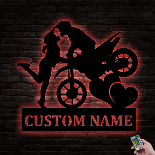 12"x12" Motocross Couple Riding Partners Kiss Dirt Bike Personalized - Led Light Metal - Owls Matrix LTD
