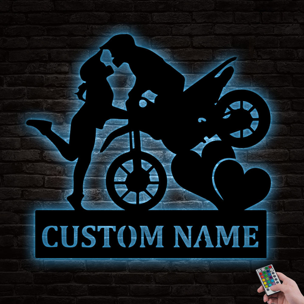 Motocross Couple Riding Partners Kiss Dirt Bike Personalized - Led Light Metal - Owls Matrix LTD
