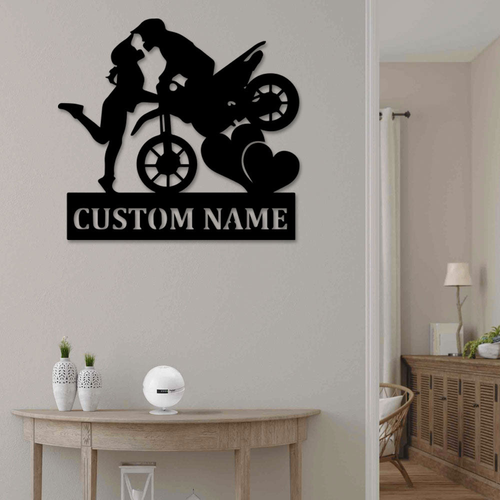 Motocross Couple Riding Partners Kiss Dirt Bike Personalized - Led Light Metal - Owls Matrix LTD