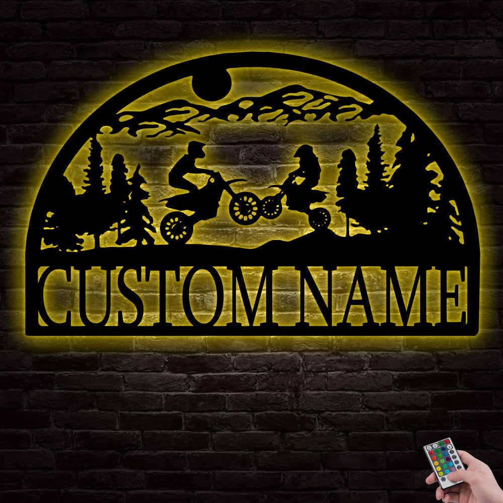 12"x12" Motocross Dad And Son V3 Dirt Bike Personalized - Led Light Metal - Owls Matrix LTD