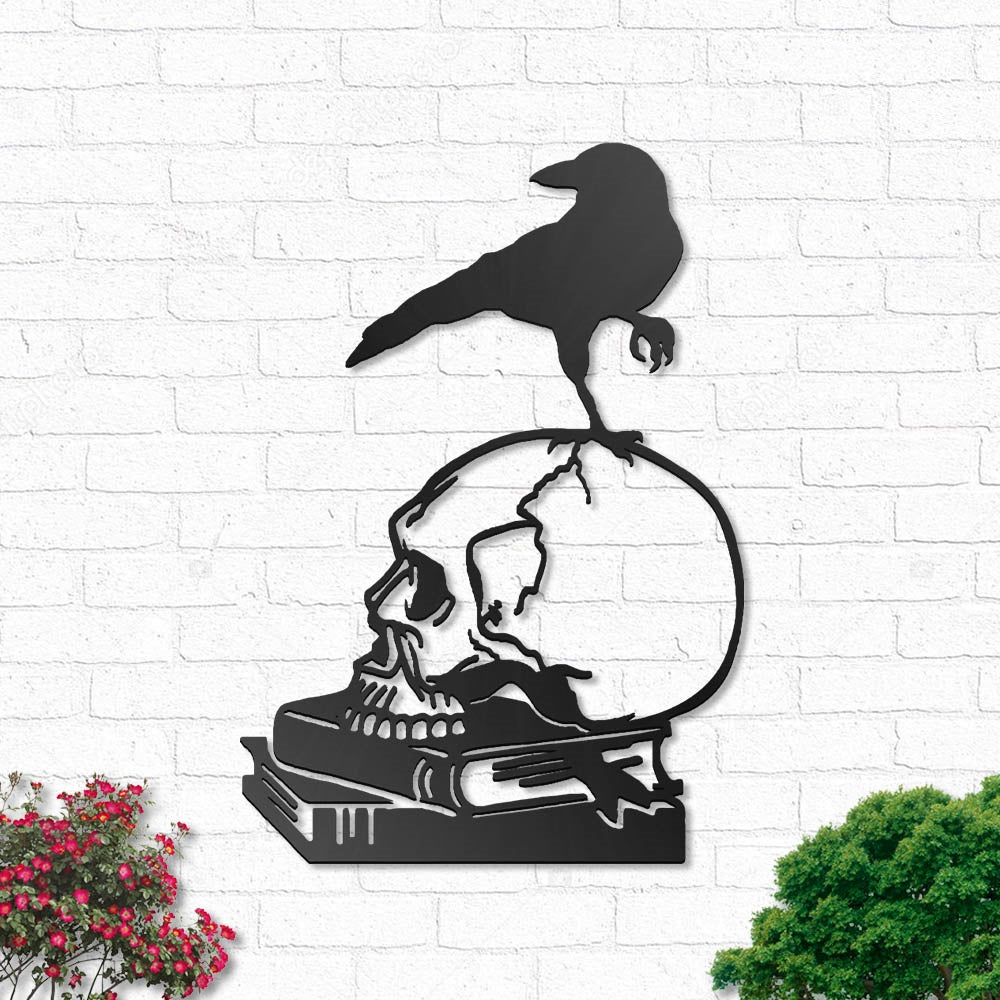 Skull Raven On Skull Crow Skeleton - Led Light Metal - Owls Matrix LTD