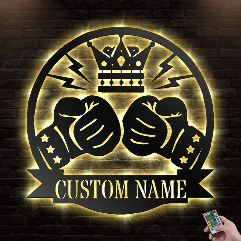 12"x12" Boxing Personalized - Led Light Metal - Owls Matrix LTD