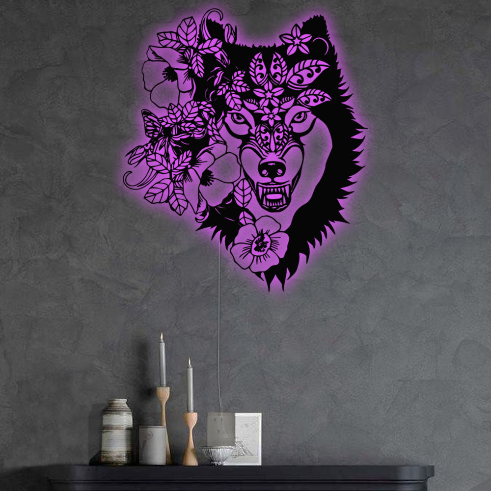 Wolf Floral So Cool So Lovely - Led Light Metal - Owls Matrix LTD