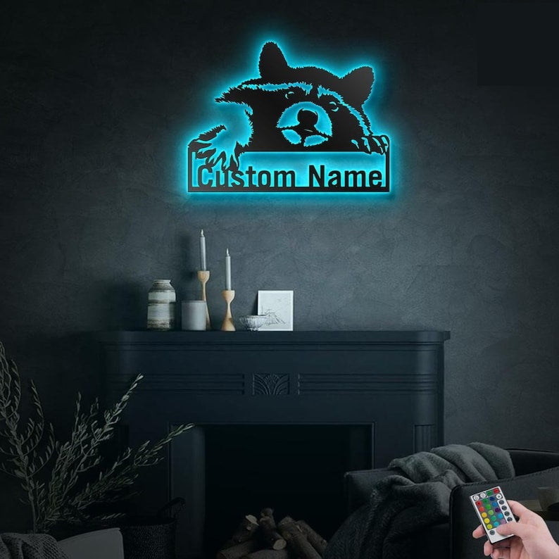 Paw Raccoon Personalized - Led Light Metal - Owls Matrix LTD