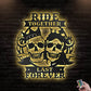 12"x12" Skull Biker Couple Ride Together Last Forever Motorcycle - Led Light Metal - Owls Matrix LTD