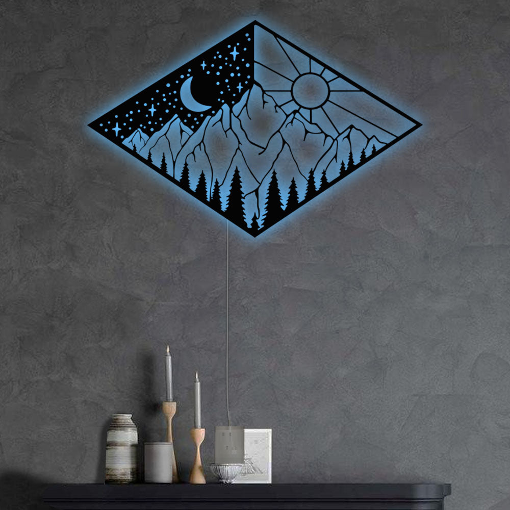 12"x12" Sun And Moon Nice Style - Led Light Metal - Owls Matrix LTD