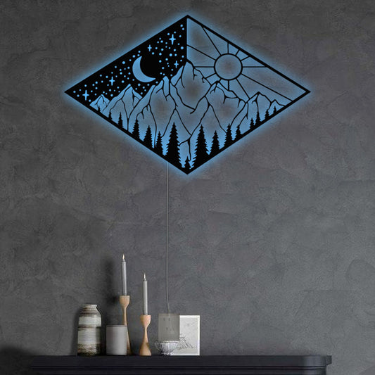 12"x12" Sun And Moon - Led Light Metal - Owls Matrix LTD