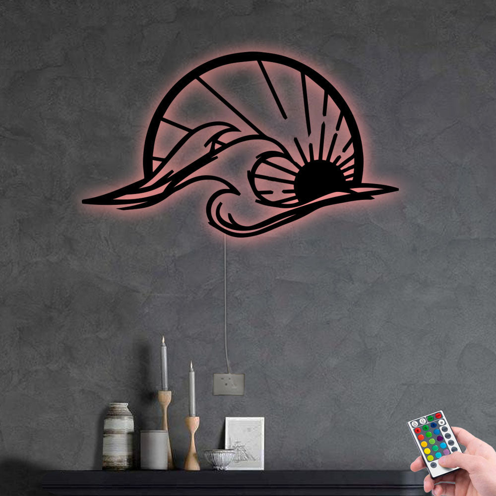 12"x12" Sun And Waves Style - Led Light Metal - Owls Matrix LTD