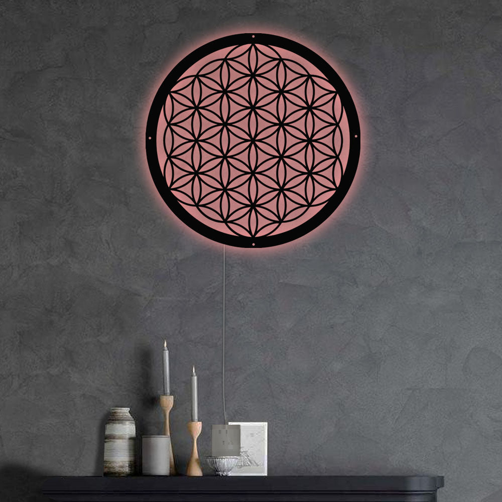 12"x12" The Flower Of Life Style - Led Light Metal - Owls Matrix LTD