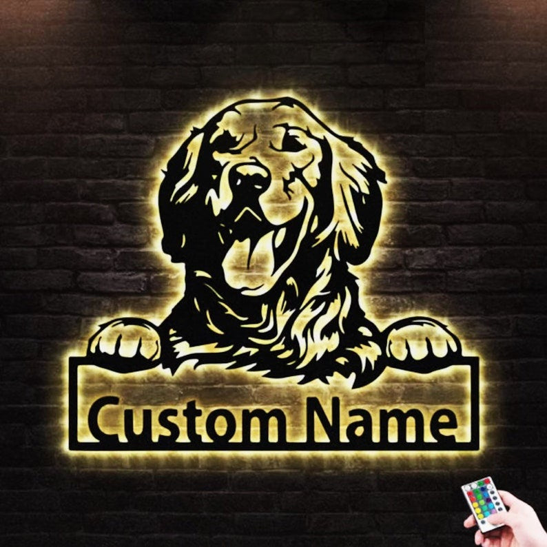 12"x12" Golden Retriever Personalized - Led Light Metal - Owls Matrix LTD