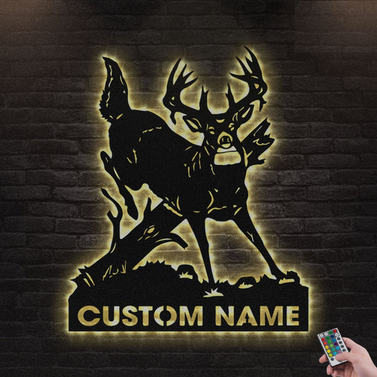 12"x12" Deer Hunting Personalized - Led Light Metal - Owls Matrix LTD