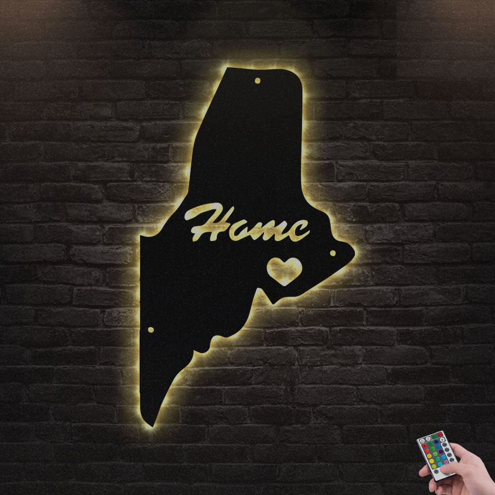 12"x12" Maine Love My Hometown - Led Light Metal - Owls Matrix LTD