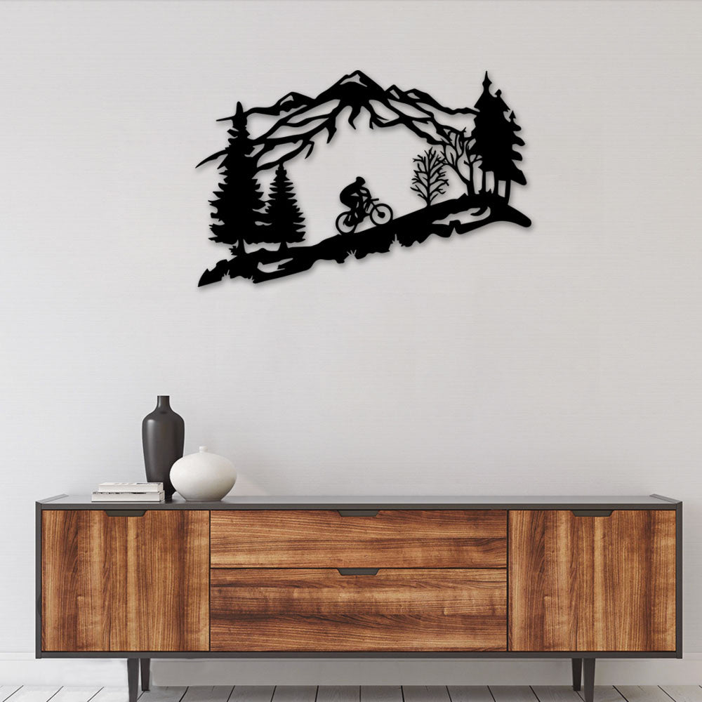 Biker Mountain Tree And Cyclist - Led Light Metal - Owls Matrix LTD