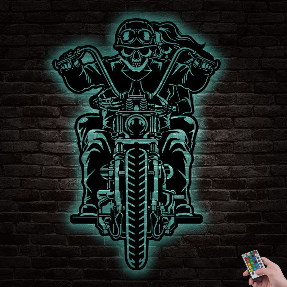 12"x12" Biker Partners Biker Couple - Led Light Metal - Owls Matrix LTD