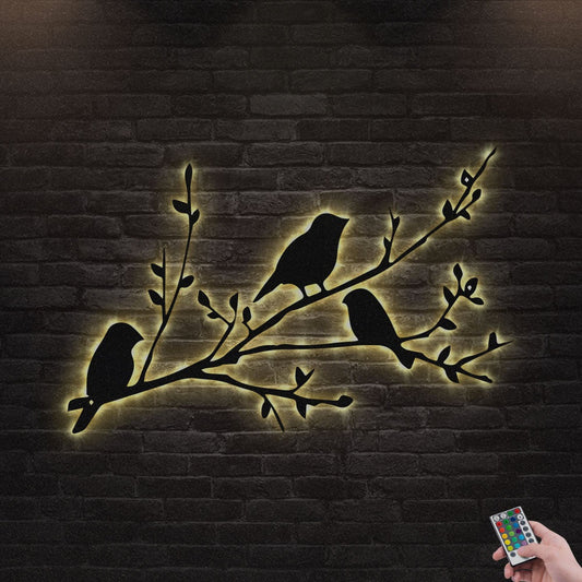 Birds On Branch I Love There - Led Light Metal - Owls Matrix LTD