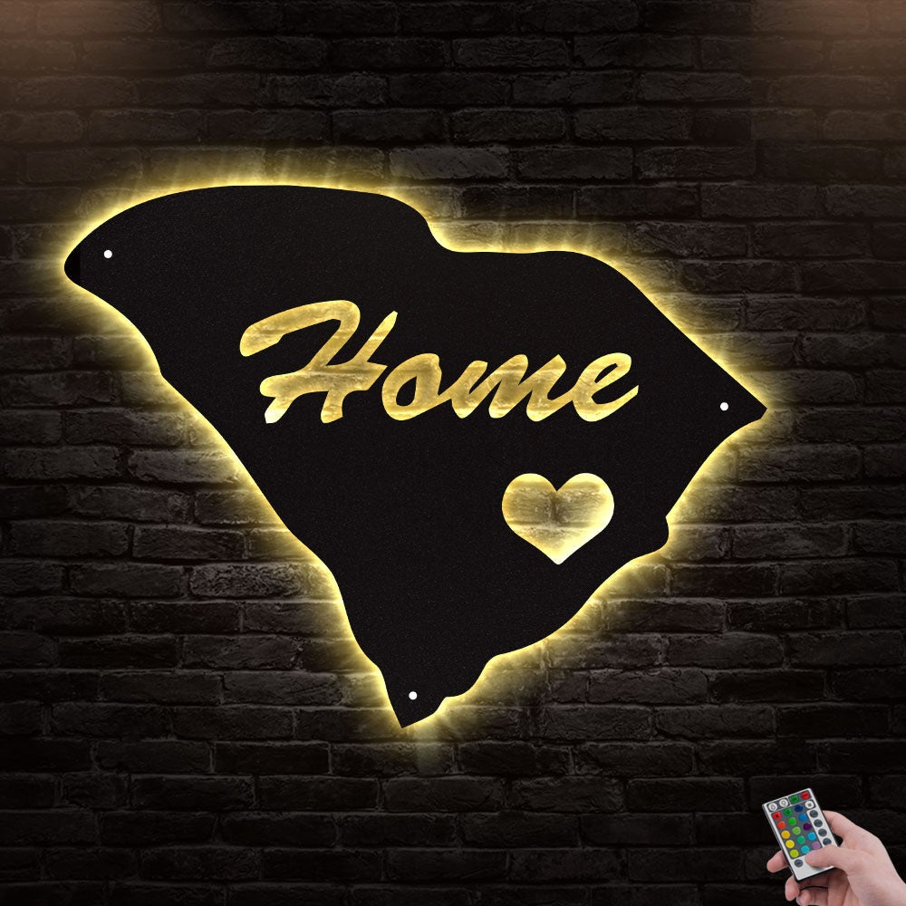 12"x12" South Carolina Home Is My Life - Led Light Metal - Owls Matrix LTD