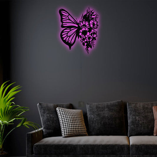 12"x12" Butterfly Flowers In The Garden - Led Light Metal - Owls Matrix LTD