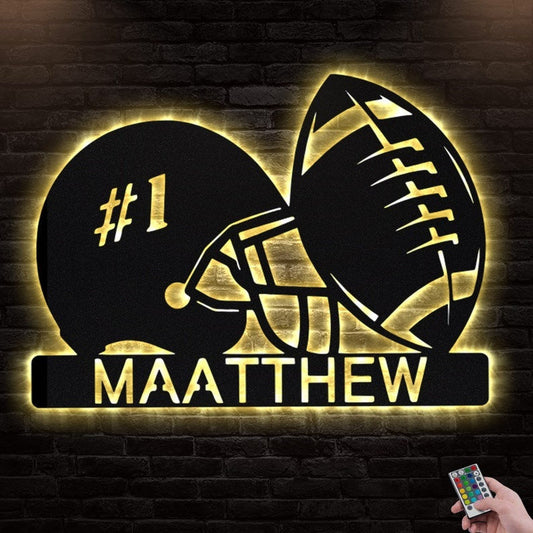American Football And Helmet Personalized - Led Light Metal - Owls Matrix LTD