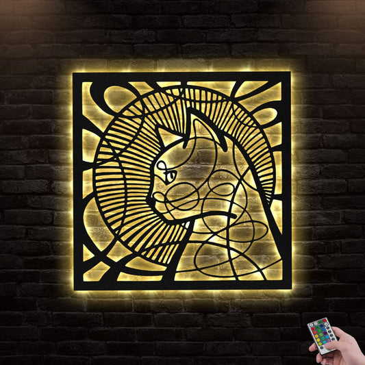 12"x12" Cat I Love Cat - Led Light Metal - Owls Matrix LTD