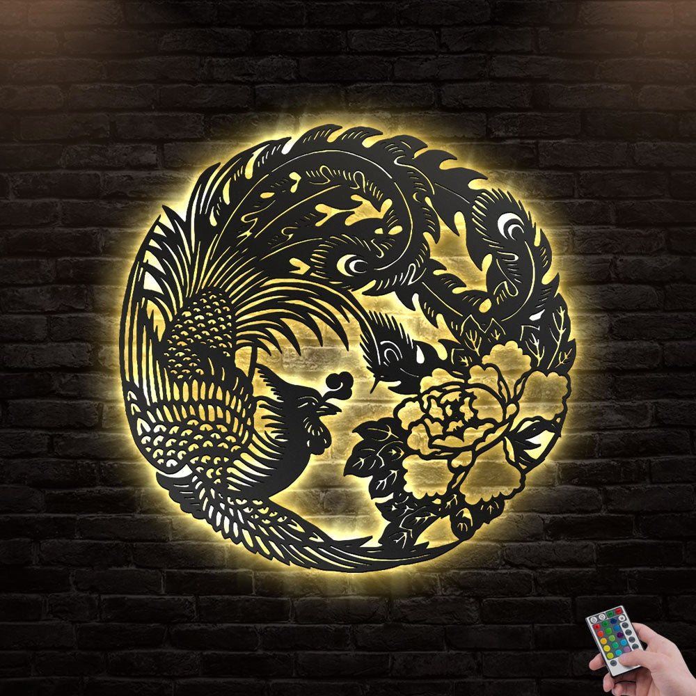 12"x12" Flower Phoenix - Led Light Metal - Owls Matrix LTD