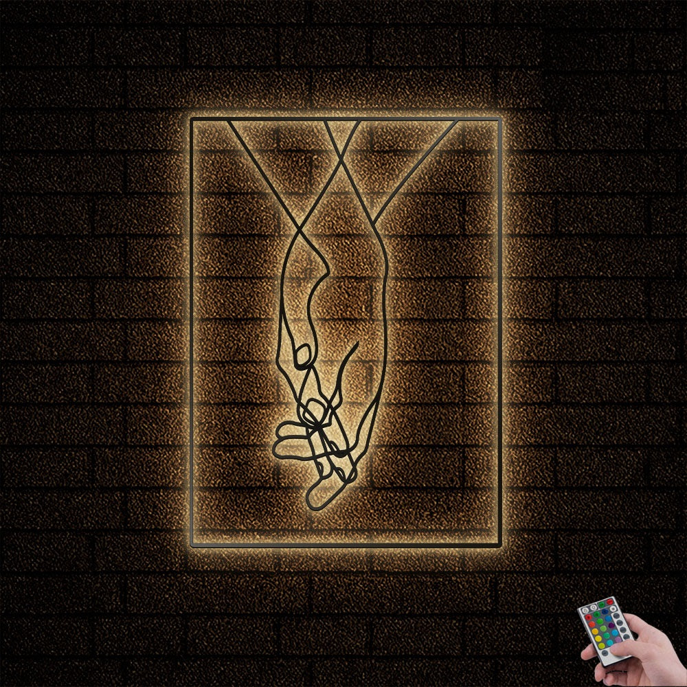 12"x12" Love Couple Holding hands - Led Light Metal - Owls Matrix LTD