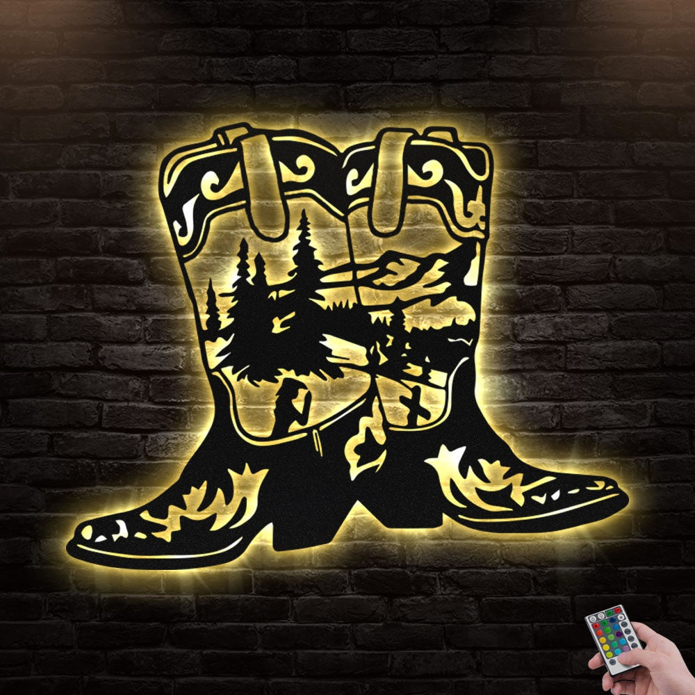 12"x12" Cowboy Boots Love Cowboy - Led Light Metal - Owls Matrix LTD