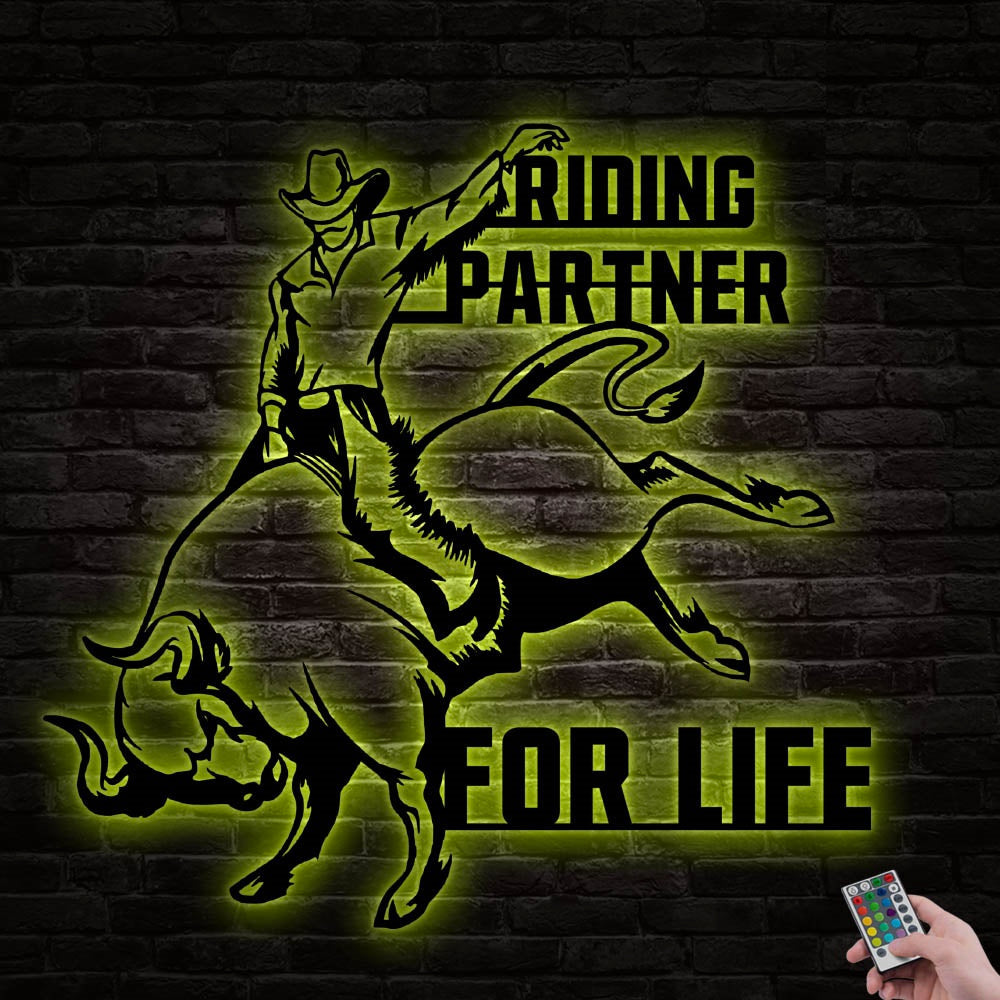 12"x12" Cowboy Rodeo Bull Riding - Led Light Metal - Owls Matrix LTD