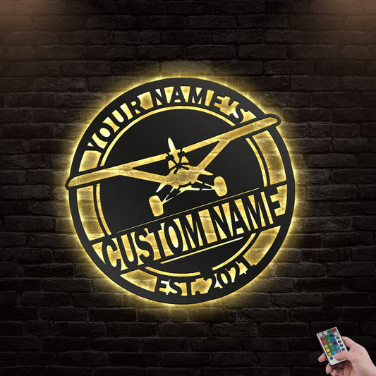 12"x12" Airplane So Cool So Free Personalized - Led Light Metal - Owls Matrix LTD