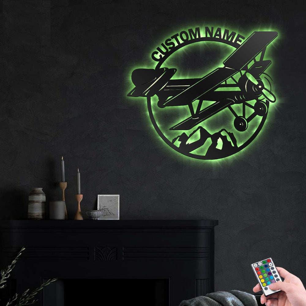 12"x12" Airplane On The Moutain Personalized - Led Light Metal - Owls Matrix LTD