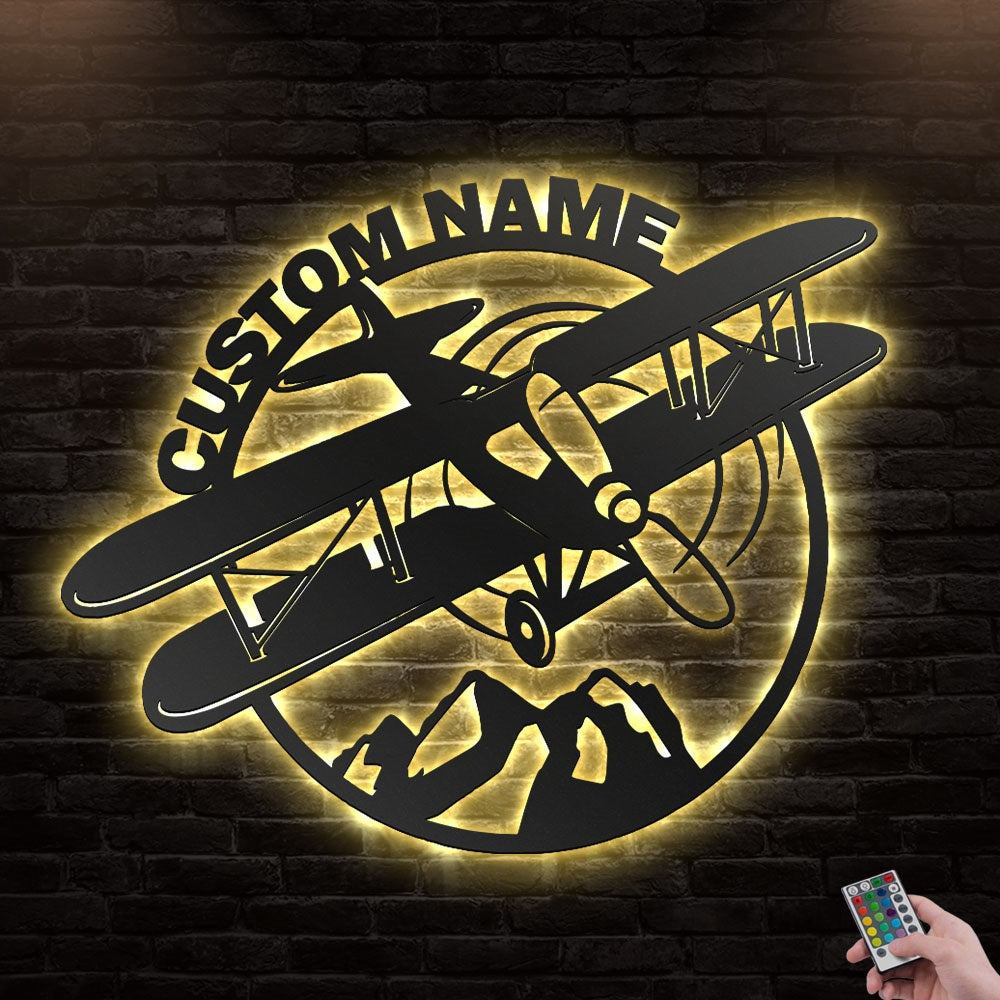 12"x12" Airplane On The Moutain Personalized - Led Light Metal - Owls Matrix LTD