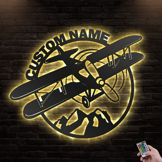 12"x12" Airplane On The Moutain Personalized - Led Light Metal - Owls Matrix LTD