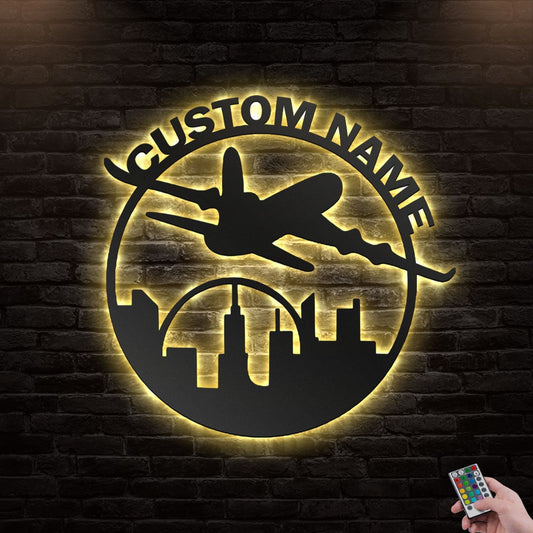 12"x12" Airplane On The Sky Personalized - Led Light Metal - Owls Matrix LTD